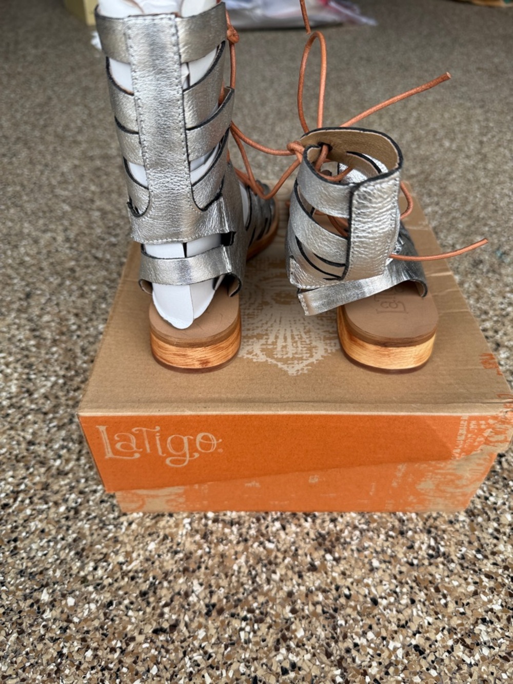 Latigo Metallic Silver Lace-Up Gladiator Sandals